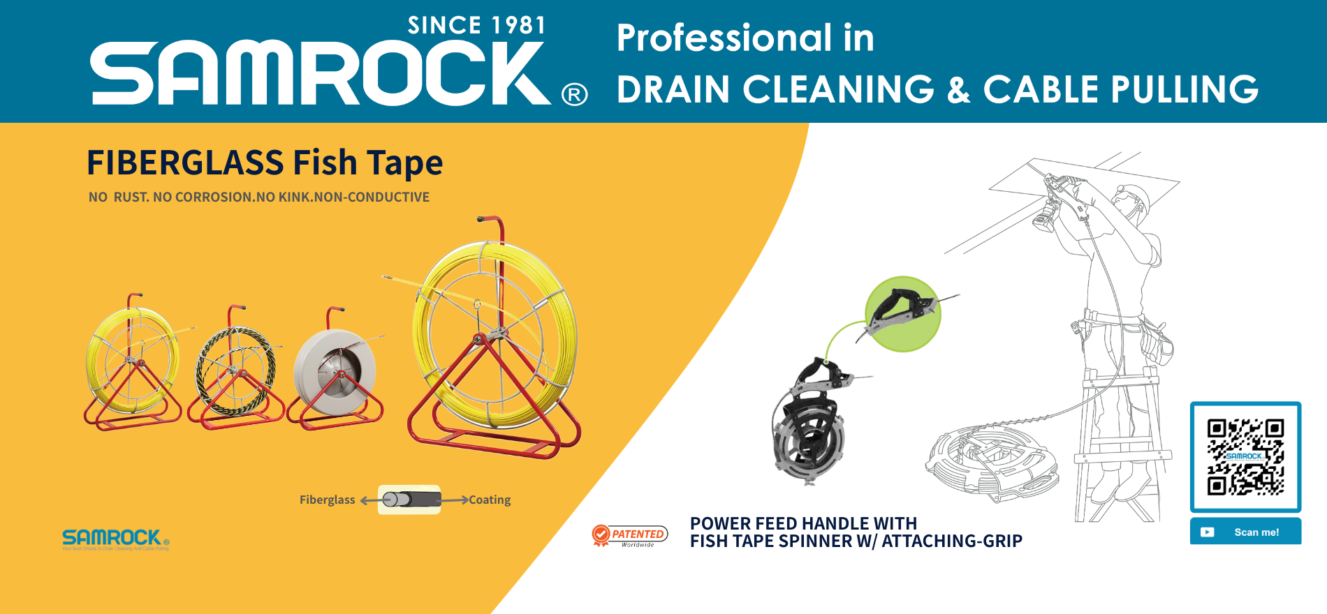 POWER FEED HANDLE WITH  FISH TAPE SPINNE